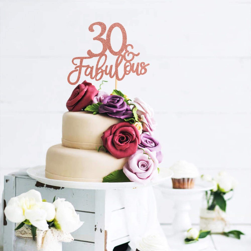 Blumomon 3 Pack 30 & Fabulous Cake Topper Rose Gold Glitter Cheers to Happy 30th Birthday Cake Toppers Thirty and Fabulous Cake Pick Decorations for 30th Wedding Anniversary Birthday Party Supplies - Image 2