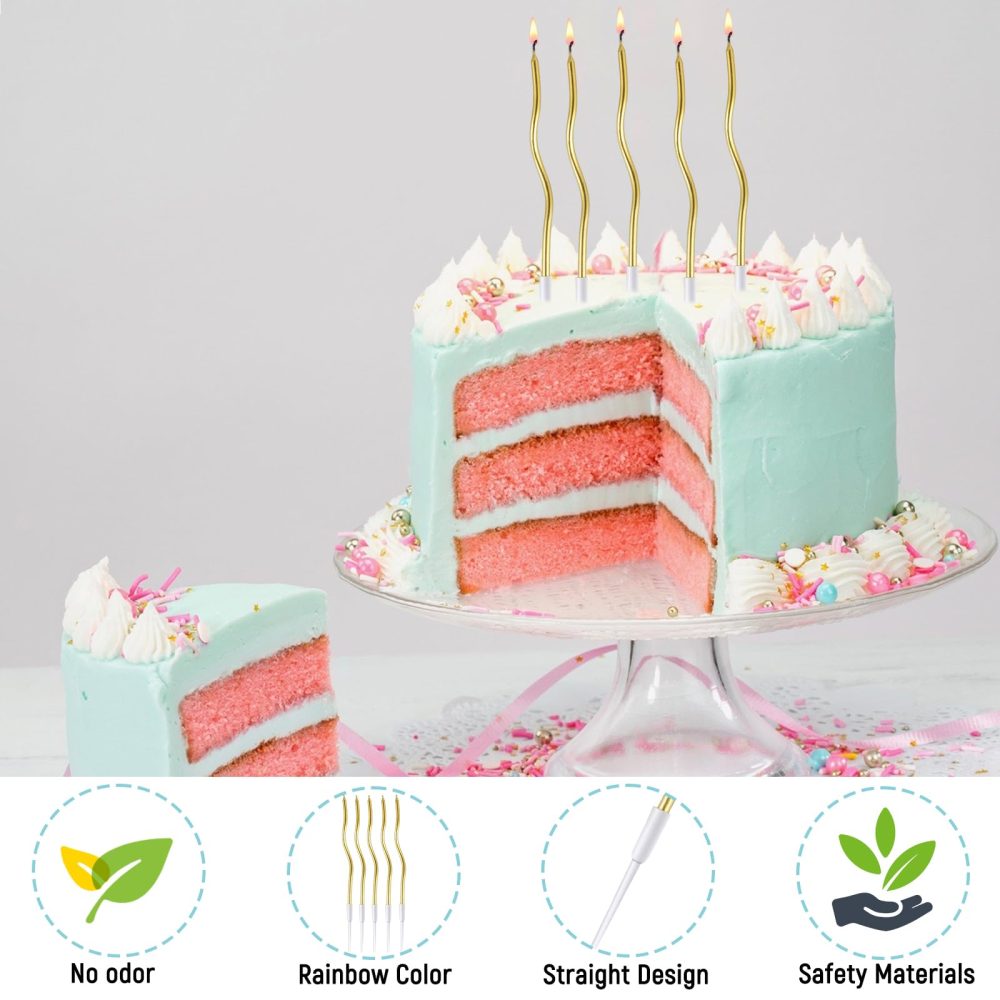 24 Pcs Gold Birthday Cake Candles Spiral Cake Candles with Holders Twisty Cake Candles for Birthday Wedding Party Cake Decorations (24) - Image 5