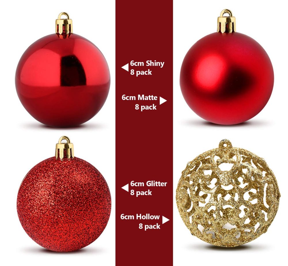 ilauke 100pcs Christmas Baubles Shatterproof Balls Christmas Tree Decoration Ornaments for Xmas Hanging Decorations (Red & Gold) - Image 7