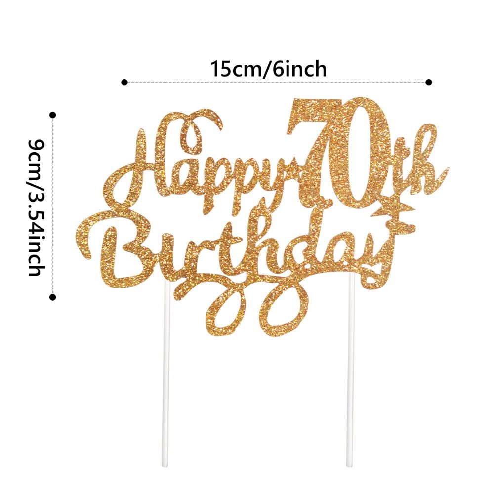 CHEERYMAGIC Happy 70th Birthday Cake Topper Rose Gold Glitter 70th Birthday Cake Decorations Happy Birthday Cupcake Toppers for Birthday Anniversary Party Decorations A4-SRDGZS (Gold) - Image 6