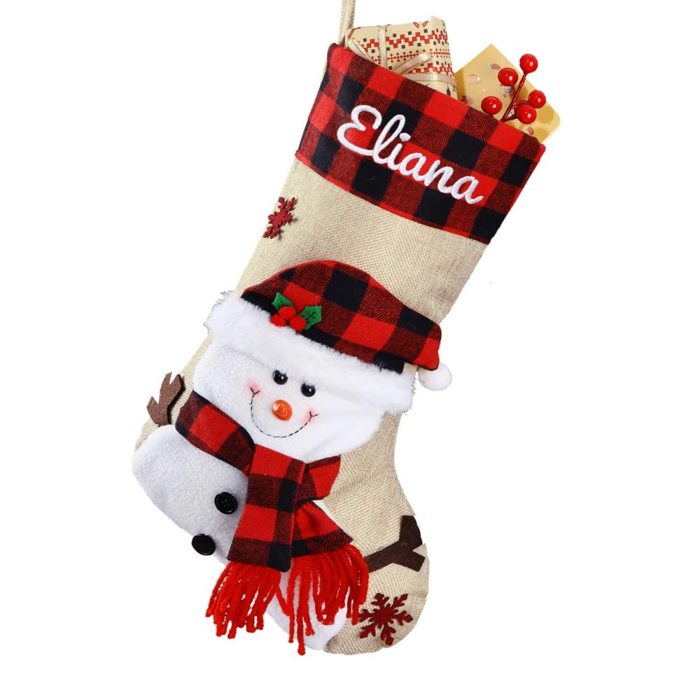 Bemaystar Personalized Christmas Stockings - 18'' Custom Christmas Stockings with Names, Embroidery Burlap Plaid Xmas Stockings Personalized Decoration Gifts for Family Kids Christmas Holiday Party