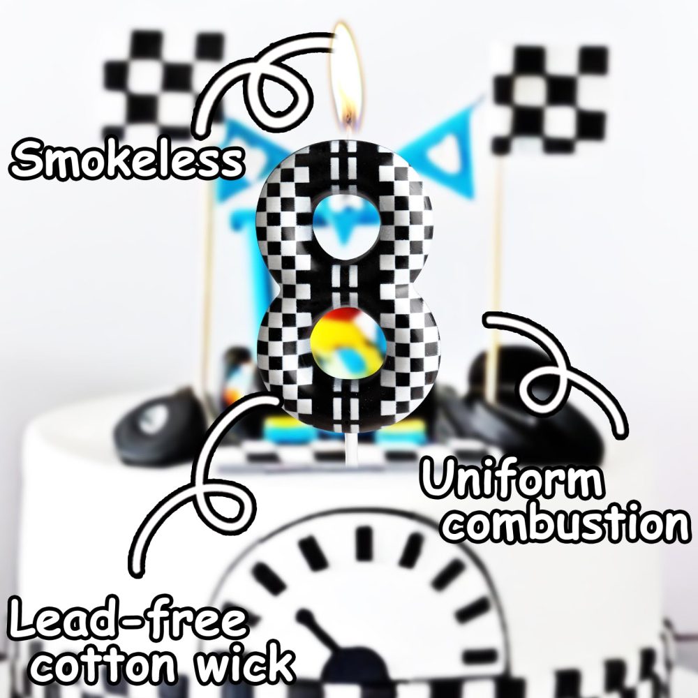 5th Birthday Candle Racing Cars Number 5 Candle Racing Cars Cake Decoration Birthday Party Supplies Black White Racing Cars Themed Cake Topper Decorations for Kids Boy Girl Party Decor Supplies - Image 4