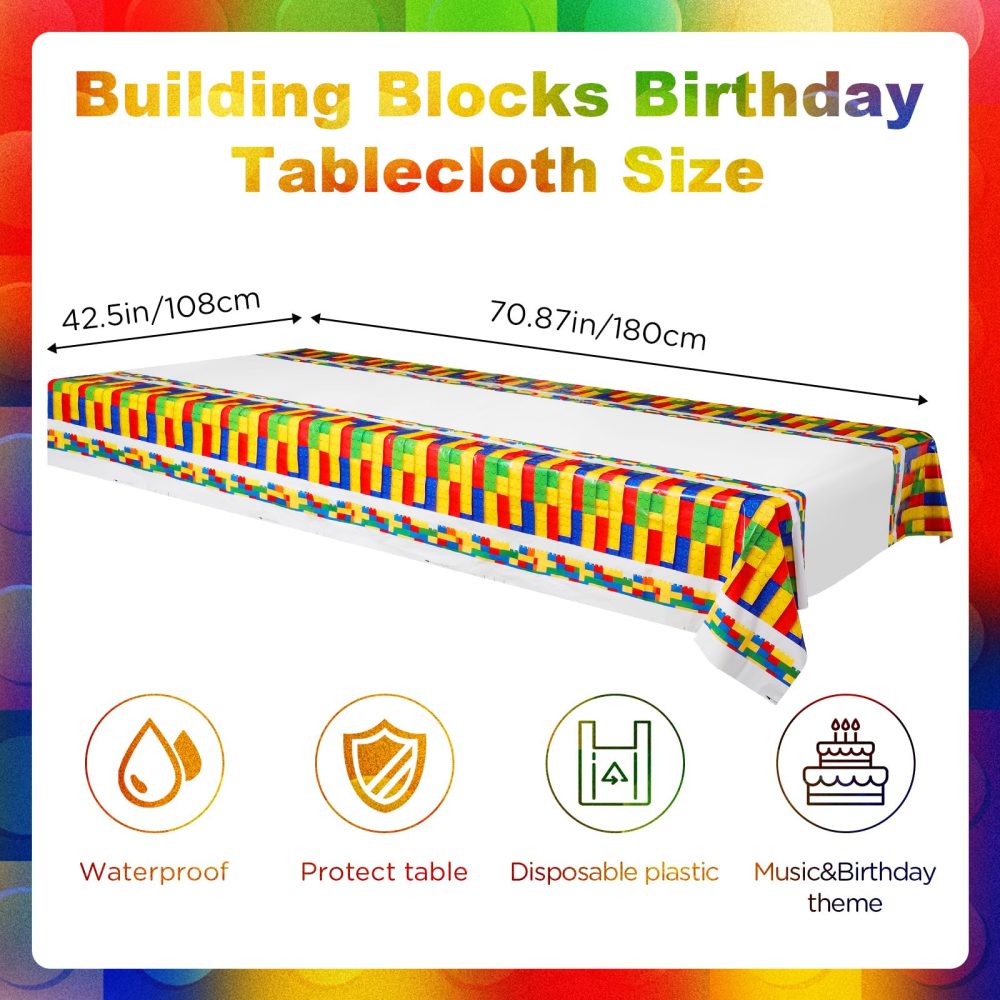 Panelee Building Blocks Party Supplies Birthday Plastic Tablecloth 70.87 x 42.5 Inches Rectangle Block Birthday Plastic Tablecover Multicolor Toy Bricks Birthday Table Cloth for Kids' Party - Image 7