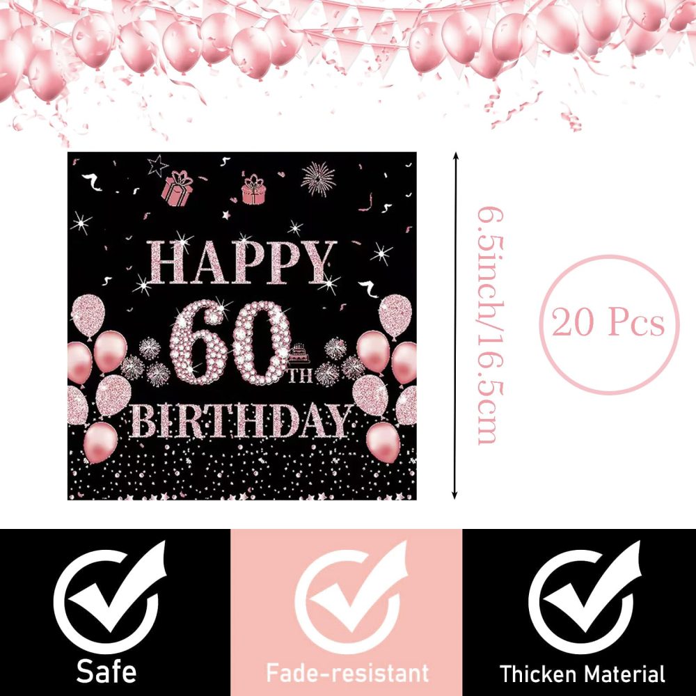60th Serviettes Napkins,Black Rose and Gold Serviettes 60th Birthday Napkins for Women Women,20Pcs Napkins Disposable Tableware,Tissue Luncheon Paper Napkin for Women,Kids 60th Birthday Party Supplies - Image 7