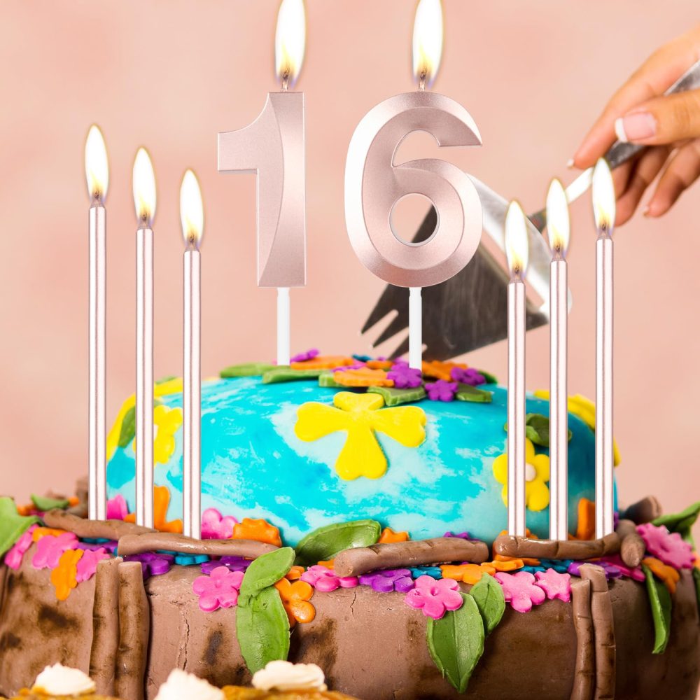Rose Gold 21st Birthday Candles, Rose Gold Number 21 Candle, Rose Thin Long Candles, Happy Birthday Candle, Rose Gold Cake Topper for Girls Women Birthday Party, 21st Wedding Anniversary Decorations - Image 2