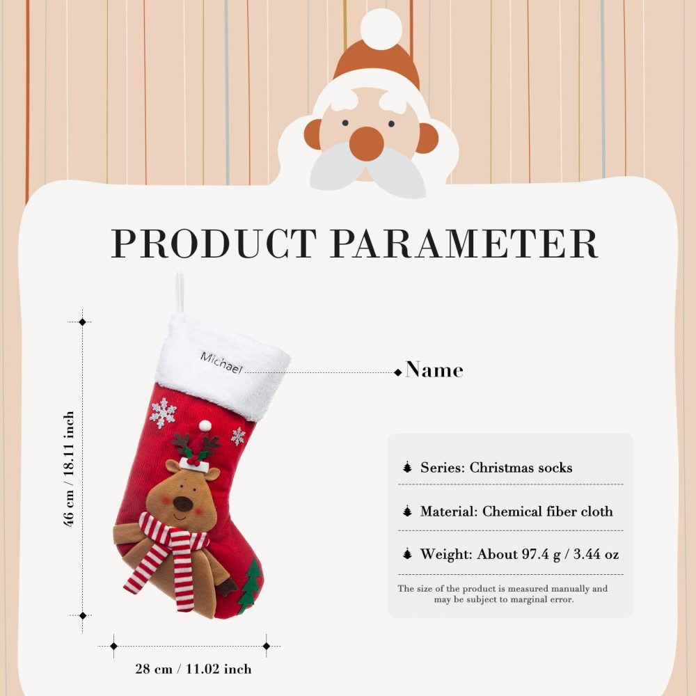 Bycuss Personalized Christmas Stockings,Custom Name Letter Xmas Stockings，Christmas Tree Hangings Bag Fireplace Hanging Stockings，Small Classic Christmas Stockings Party Decoration - Image 5