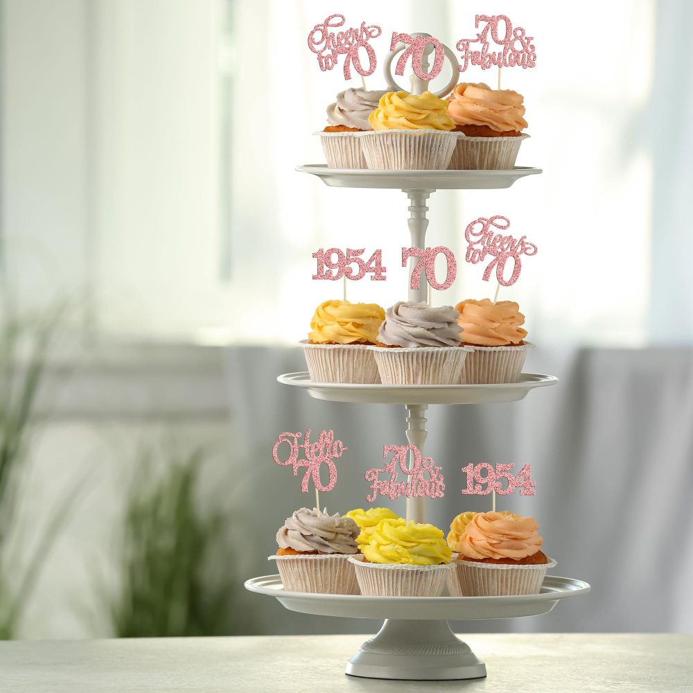 Gyufise 30Pcs 70th Birthday Cupcake Toppers 70 Fabulous Cupcake Picks Cheers to 70 1954 Cake Decorations for Happy 70th Birthday Wedding Anniversary Party Decoration Supplies Rose Gold - Image 5