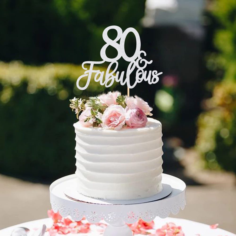 Blumomon 3Pcs Silver Glitter 80 & Fabulous Cake Toppers 80 Birthday Anniversary Cake Toppers for 80 Birthday Anniversary Party Decorations Happy 80th Birthday Cake Decorations Supplies - Image 2