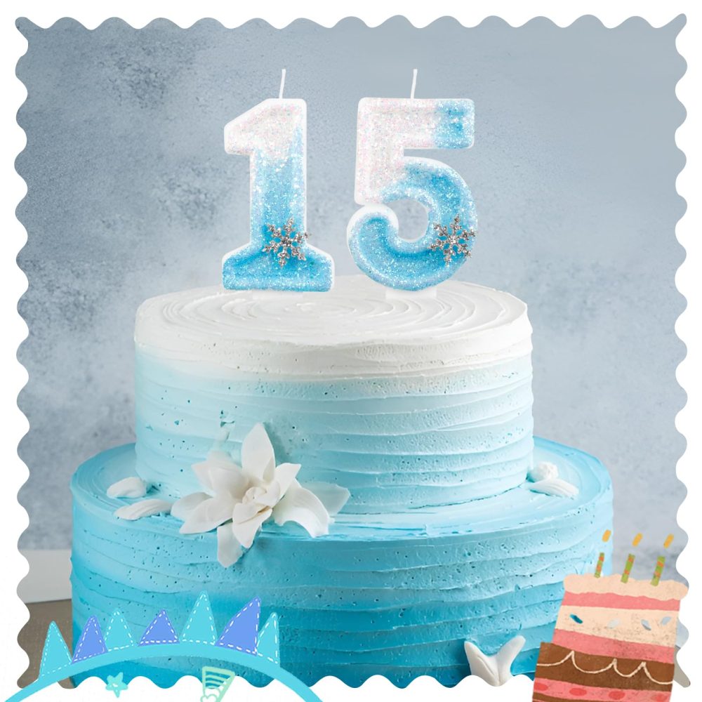 Frozen Birthday Candles, Glitter 5th Birthday Number Candle, Snowflake Number 5 Candles for Cake, Blue White Frozen Cake Candles Toppers for Girls Frozen Themed Birthday Decorations Party Supplies - Image 5