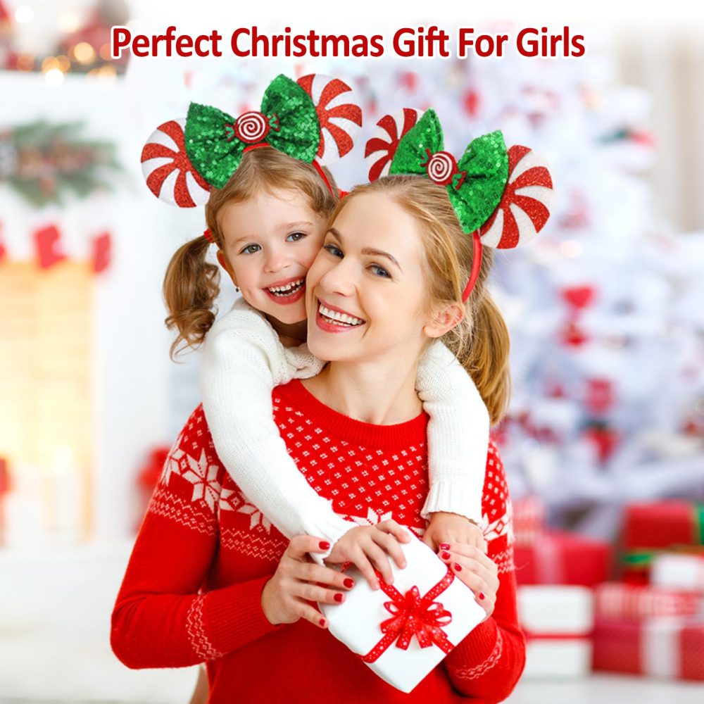 HXPLN Christmas Mouse Ears Headband with Light, Christmas Ears Bow Headband for Adult Women Christmas Party Park Ears Dress Up Accessories (Lolipop Led) - Image 4