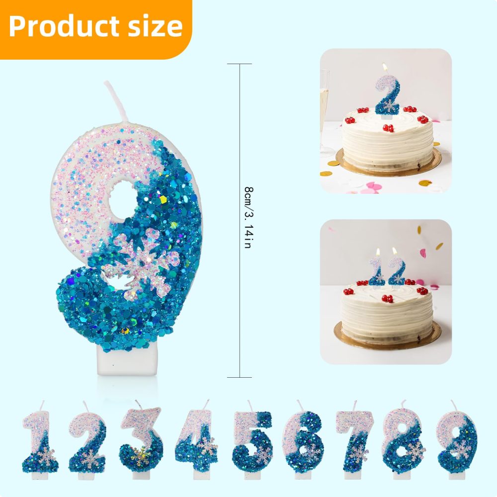 Blue White Frozen Birthday Candles for Cake with Snowflake, Number 4 Candles, Blue Birthday Candles, Happy Birthday Candle, Cake Candles Cake Topper Decorations for Girls Boys Birthday Party Wedding - Image 6
