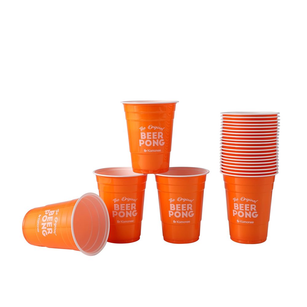 Komonee Beer Pong 16oz 500ml Wide Rimmed American Orange Party Cups 48pcs USA Adult Drinking Game Re-usable Novelty Plastic Drink Strong Glass - Image 6