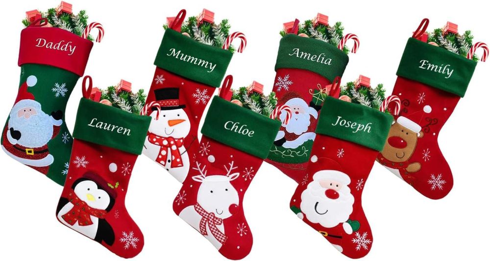 Hoolaroo Personalised Christmas Stockings Custom Red Green Embroidered Christmas Stocking Name Satin Lining - GCC White Reindeer Xmas (40cm) Decorations - Image 3