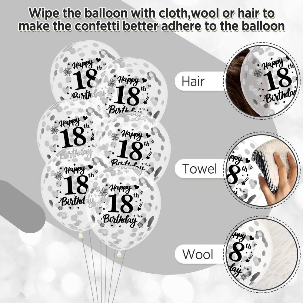 18th Birthday Balloons Decorations White Silver 18pcs Happy 18th Birthday Party Confetti Balloons Latex for Women Men Happy 18th Birthday Anniversary Party Supplies Decor 12 inches Indoor Outdoor - Image 3