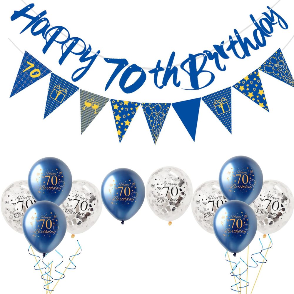 12Pcs Navy Blue Happy 70th Birthday Decorations Set for Him,Man 70th Birthday Balloons NavyBlue Gold Birthday Number 70 Banner Triangle Flag Banner for Men Boys Birthday Party Decorations Supplies