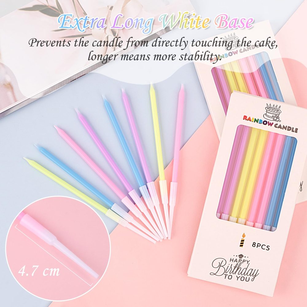 32 Pcs Rainbow Birthday Candles, Cake Candles with Holders,Pastel Birthday Candles for Cakes, Celebration Cake Topper Decoration for Birthday Party, Graduation, Festival - Image 6