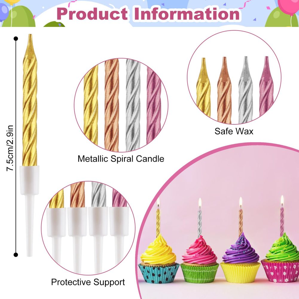Birthday Candles, 40 Pcs Metallic Spiral Birthday Cake Candles with Holders, Thin Cupcake Candles for Birthday Cake Baby Shower Cake Wedding Party Decoration 7.5 Centimeters (Gold) - Image 7