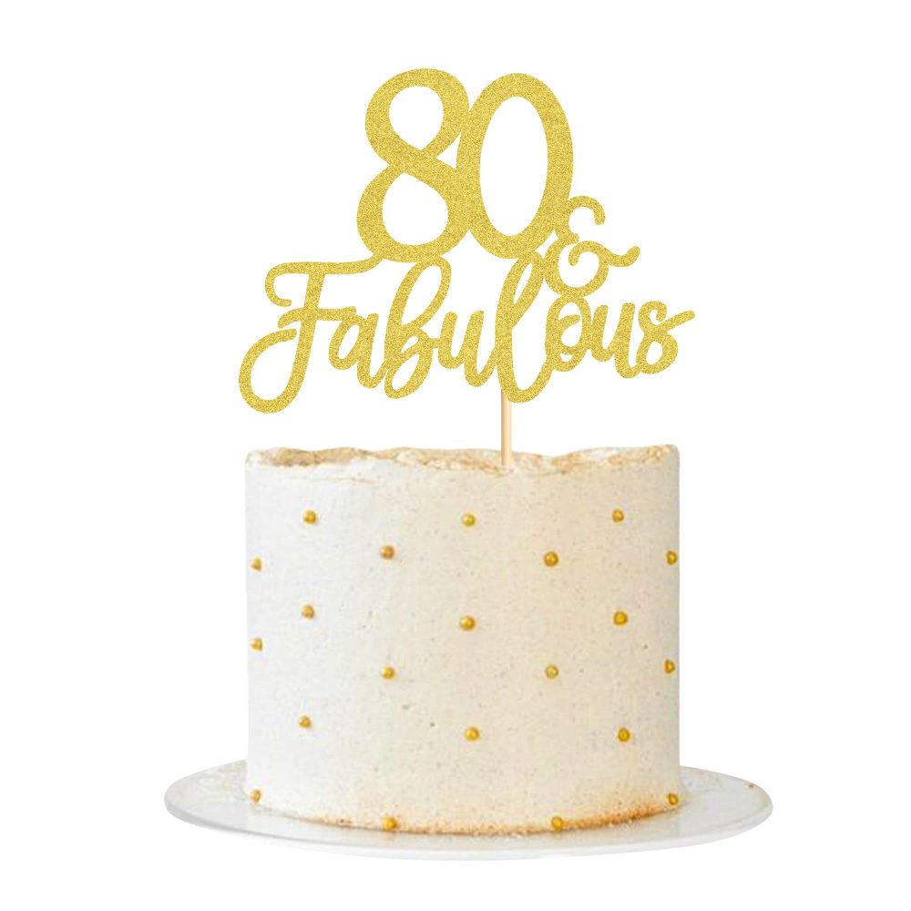 Blumomon 3 Pack 80 & Fabulous Cake Topper Gold Glitter Cheers to Happy 80th Birthday Cake Toppers Eighty and Fabulous Cake Pick Decorations for 80th Wedding Anniversary Birthday Party Supplies