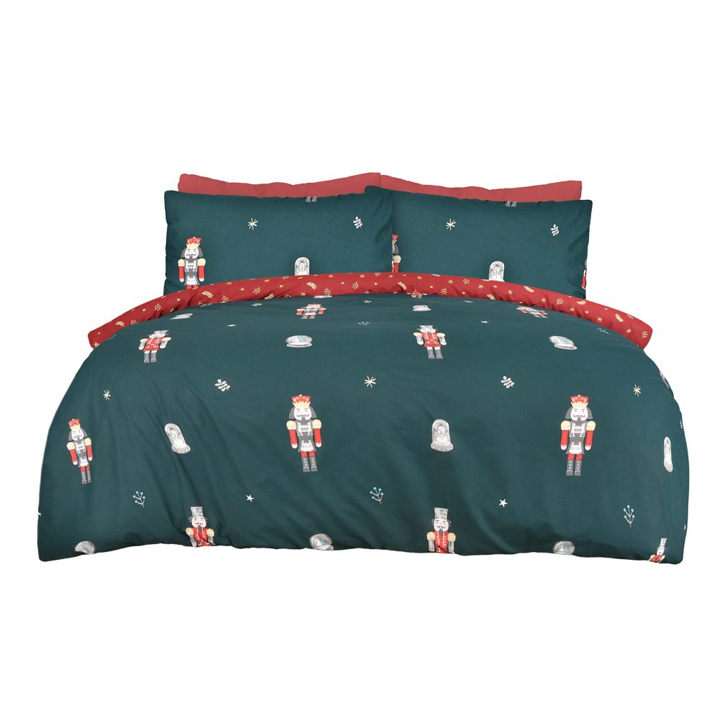 Sleepdown Xmas Nutcracker Green Wine Festive Reversible Duvet Cover Quilt Bedding Set with Pillowcases Soft Easy Care Bed Linen - Double (200cm x 200cm), 5056557512638 - Image 3