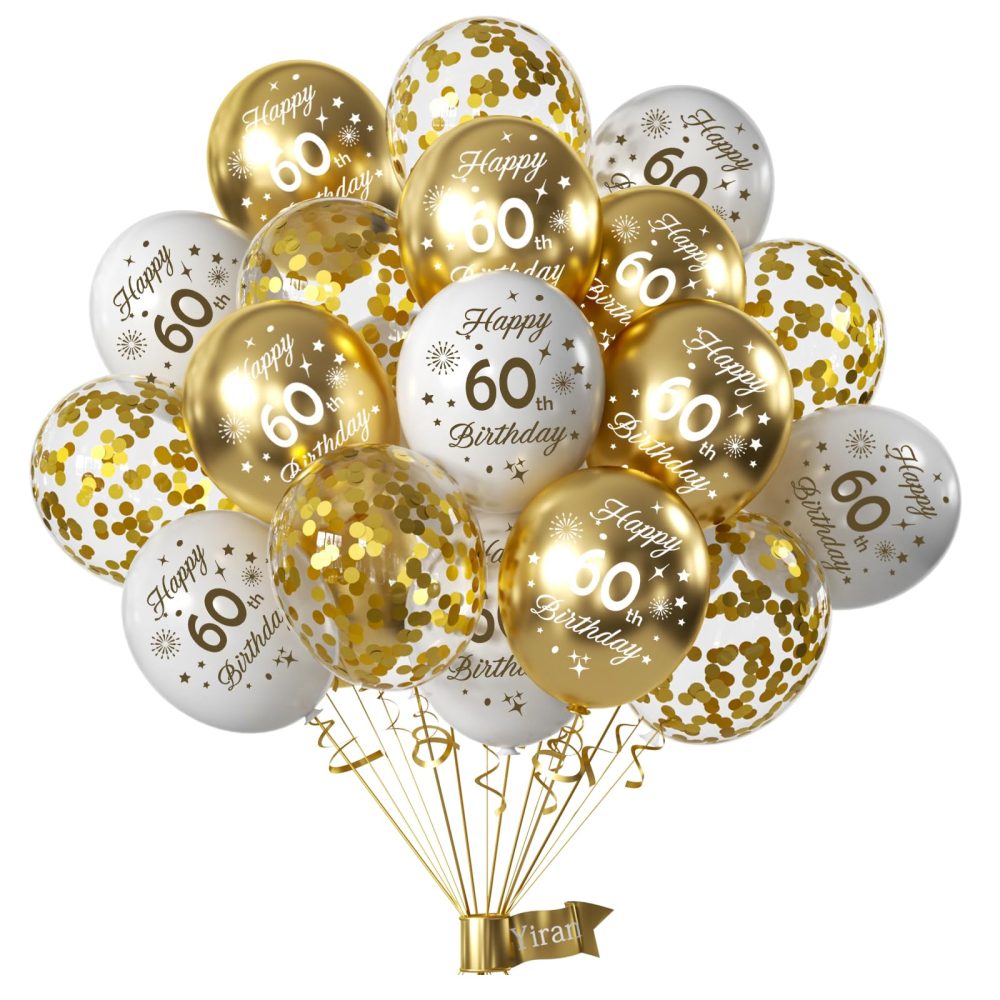 60th Birthday Balloons 15 Pcs White Gold Happy 60th Birthday Latex Confetti Balloons White Gold 60th Birthday Party Decorations Balloons for Men Women 60th Birthday Décor Anniversary Supplies (Age 60)