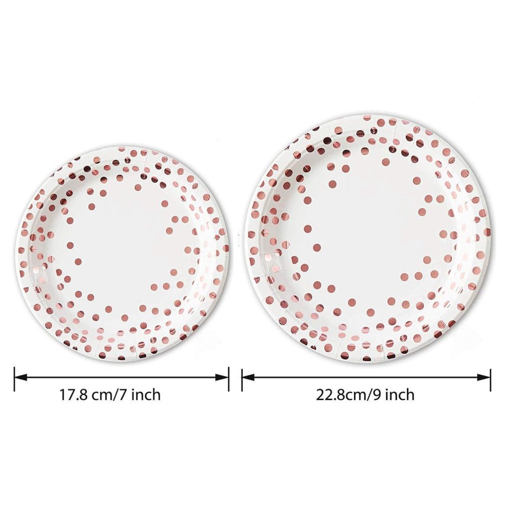 TOPWAYS Polka Rose Gold Dot Birthday Decorations Paper Plates, Disposable Paper Party Plates Tableware for Girls Women Birthday Party, Wedding, Picnics, Anniversary Decorations, Pack of 48 (7inch) - Image 4