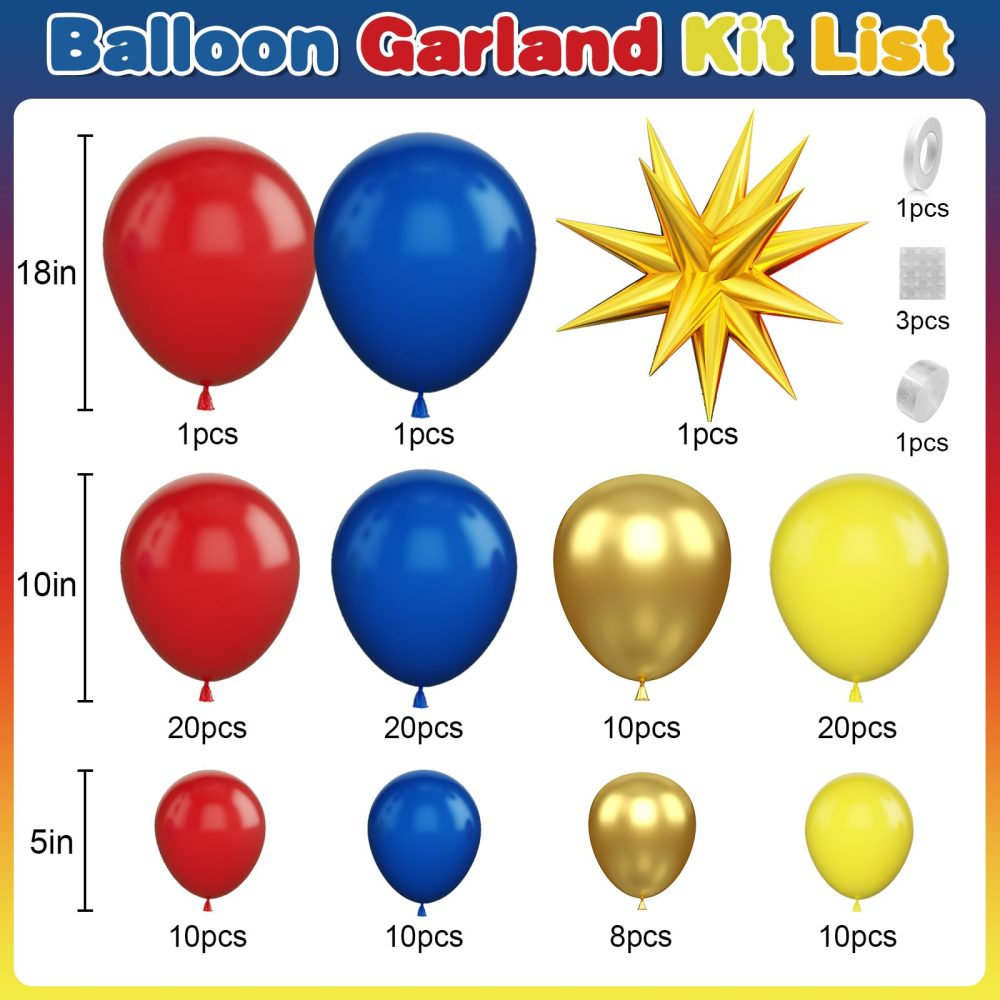 Red Yellow Blue Balloons Garland Kit, Carnival Circus Balloon Arch with Blue Red Yellow Metallic Gold Balloons for Baby Shower Birthday, Gender Reveal Carnival, Superhero, Video Game Themed Party - Image 7