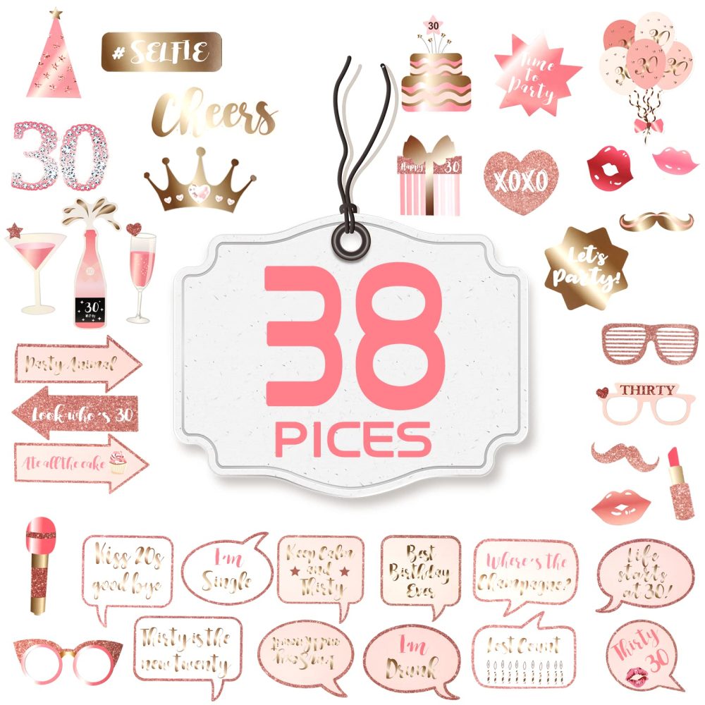 Newthinking 30th Birthday Photo Booth Props, Rose Gold Inflatable Selfie Frame Funny DIY Birthday Party Props for 30th Birthday Party Supplies Decoration - Image 7