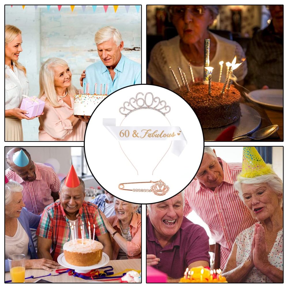 60th Birthday Decorations for Women Birthday Gifts Crown and Sash With Pin Crystal Crown Headband Sash Accessories for Birthday Party - Image 2