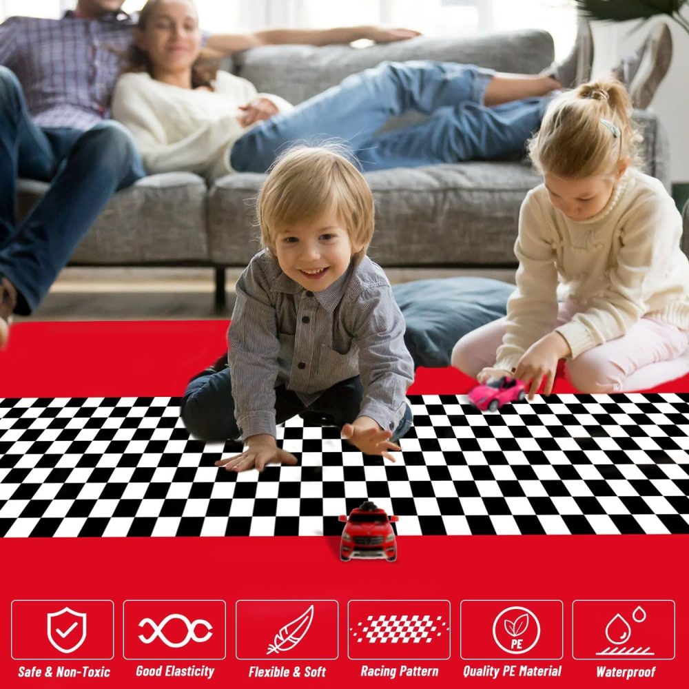LZMDISU Black and White Checkered Flag Tablecloth, 3Pcs Premium Plastic Race Flag Table Cover for Racing Party Decor Birthday Baby Shower Barbecues Favor Supplies - Image 3