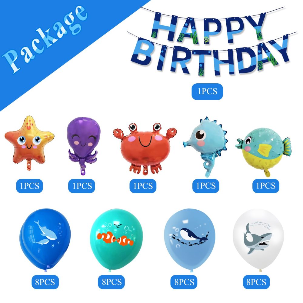 CIOUYAOS Under The Sea Party Decorations Kit, Party Supplies Ocean Theme 26pcs Balloons Banner set, Blue Marine Animal Dolphin Octopus Clown Fish Foil Balloons For 1st 2nd Boys Girls Kids Birthday - Image 7