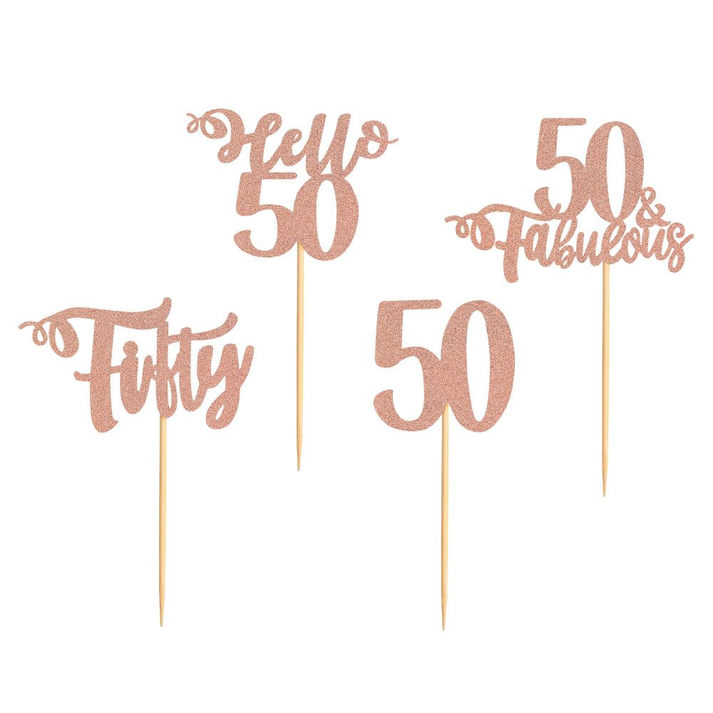Blumomon Rose Gold Glitter 50th Birthday Cupcake Toppers Happy Birthday 50 Fabulous Cupcake Toppers Happy 50th Cake Decorations for 50th Birthday Happy 50th Theme Party Supplies - Image 6