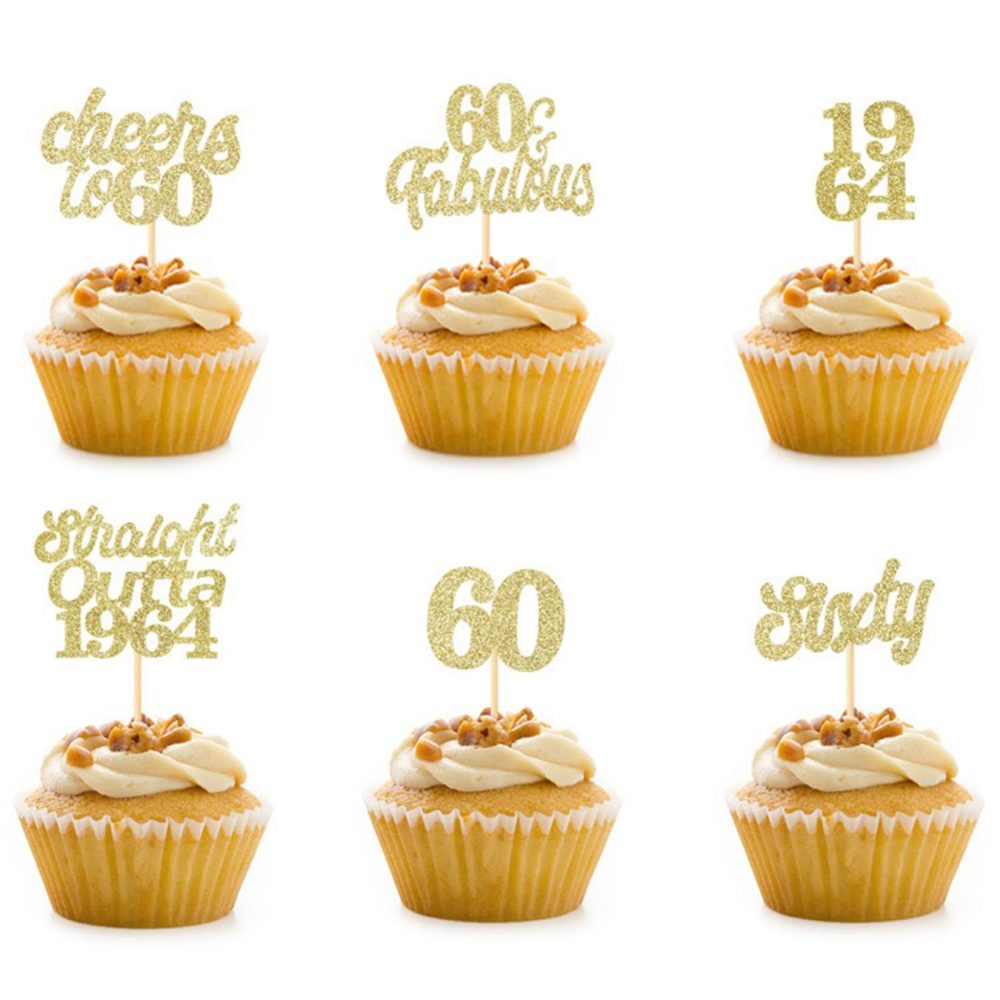 60th Birthday Cake Toppers for Women Men Glitter Gold Cupcake Toppers Cheers to 60 Cake Decorations Food Picks Straight Outta 1964 Cake Toppers 60th Birthday Anniversary Party Supplies (Pack of 12)