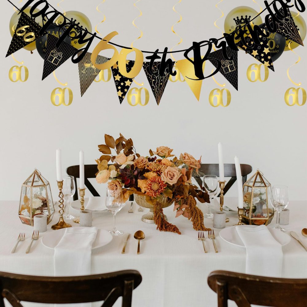 18Pcs Black Gold 70th Birthday Decorations for Him,Men,70th Birthday Banner Triangle Flag Bunting Black Gold Foil 70 Hanging Swirls,70th Birthday Balloons for Men Him Birthday Party Decoration Pack - Image 3