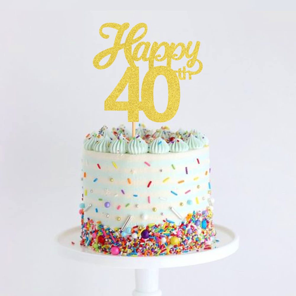 Blumomon 3Pcs Happy 40th Cake Toppers Gold Glitter Number 40 Forty Birthday Cake Pick Decorations for Cheers to 40 Years Old 40th Birthday Wedding Anniversary Party Supplies - Image 4