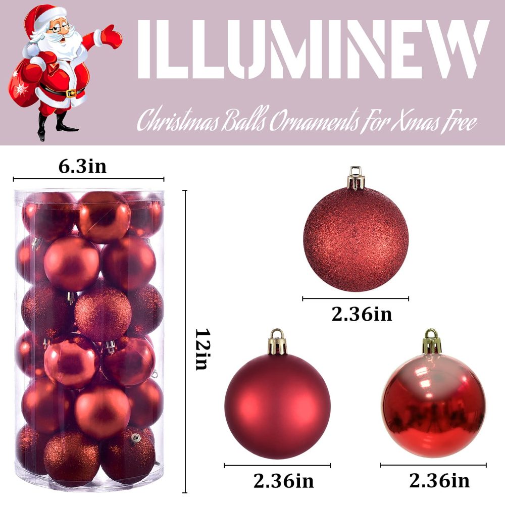 Christmas Baubles 30pcs 60mm Shatterproof Christmas Tree Decorations Hanging Decoration for Xmas Tree,Christmas Ball Ornaments Christmas Decorations Indoor for Home Party Gift,Red - Image 6