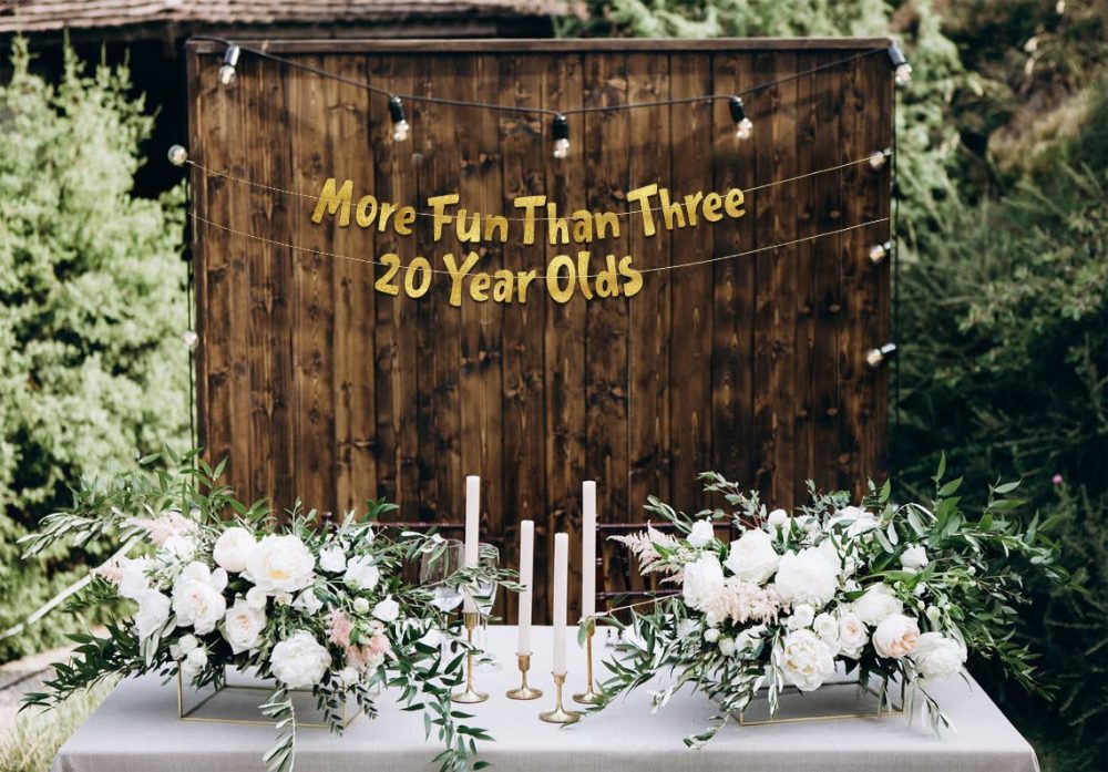 More Fun Than Three 20 Year Olds Gold Glitter Banner - Happy 60th Birthday Party Banner - 60th Birthday Party Decorations and Supplies - 60th Wedding Anniversary Decorations - Image 5