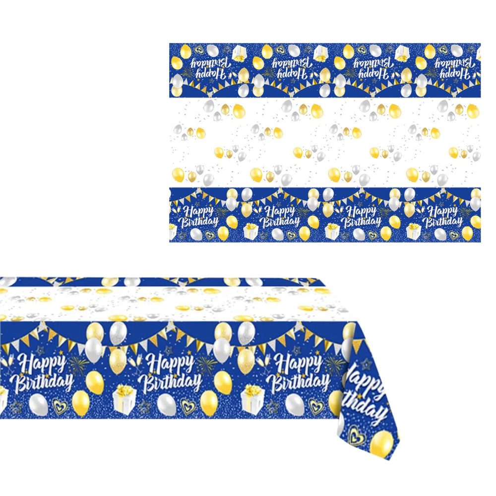 Blue Happy Birthday Party Table Cloth Cover for Boys,Girls,Men,Women,108*180cm Rectangular Disposable Plastic Birthday Blue Tablecloth Blue for Him,Her Birthday Party Supplies Table Decorations