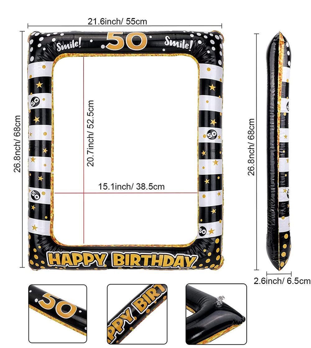 50th Birthday Photo Booth Frame, 50th Inflatable Selfie Frame and 24 Pcs 50th Birthday Photo Booth Props Black Gold Party Supplies Fun 50th Props for Ladies Men 50th Birthday Party Decorations - Image 7