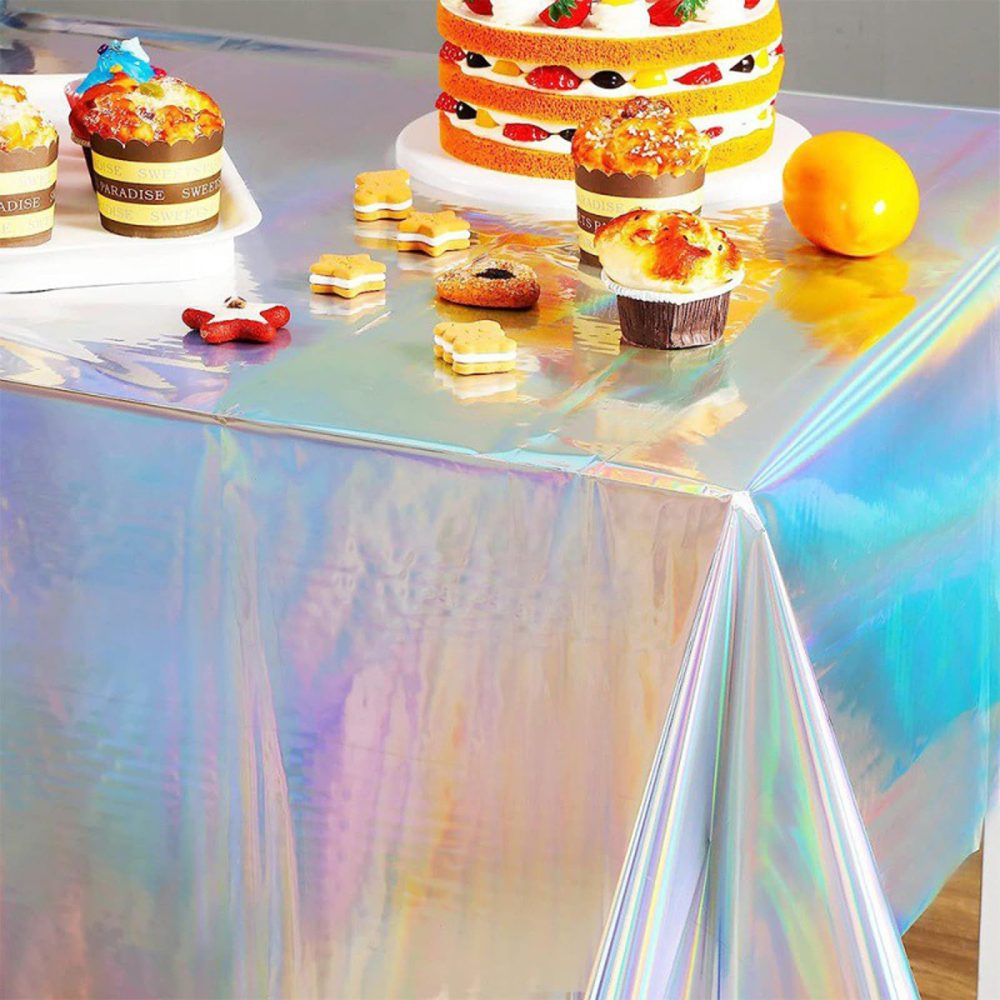 BDSHUNBF 2 Pack Iridescence Plastic Tablecloths, Table Covers Laser, Shiny Rectangle Table Cloth for Boys or Girls Birthday Party, Wedding, Picnic, Halloween, Christmas, 54 x 108 Inch - Image 2