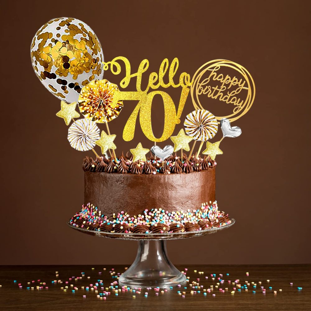 70th Birthday Decorations Personalised Cake Topper,70th Cake Toppers with 70th Birthday Candle,Hello70 happy Birthday Topper Rose Gold Cake Decorations (20pcs) (70) - Image 5