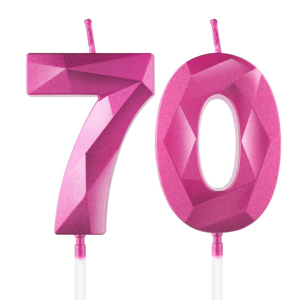 Hot Pink 70th Birthday Candles for Cake, Number 70 Candle for 70th Birthday Decorations, 3D Design Cake Topper Decor for Girls Womens Birthday Theme Party Weddings Anniversary Celebration Supplies
