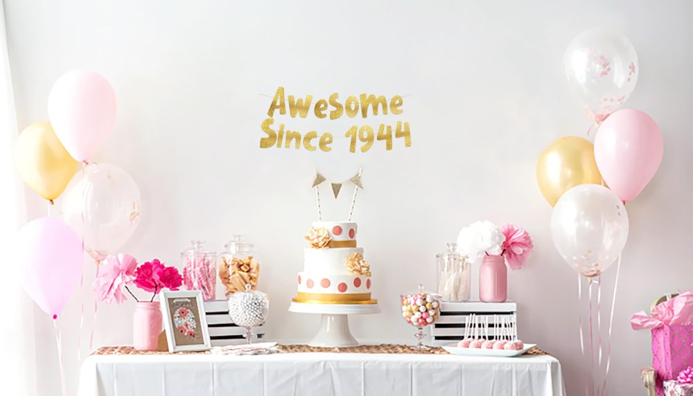 Awesome Since 1944 Gold Glitter Banner - 80th Birthday and Anniversary Party Decorations - Image 4