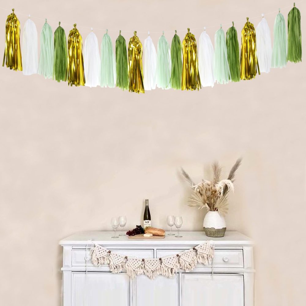 Sage-Olive Green Gold Party-Decorations Tassel-Garland - 20pcs Rustic Wedding Baby Shower Tassels Banner Streamers, Birthday Bachelorette Engagement Bridal Decor Lasting Surprise - Image 3