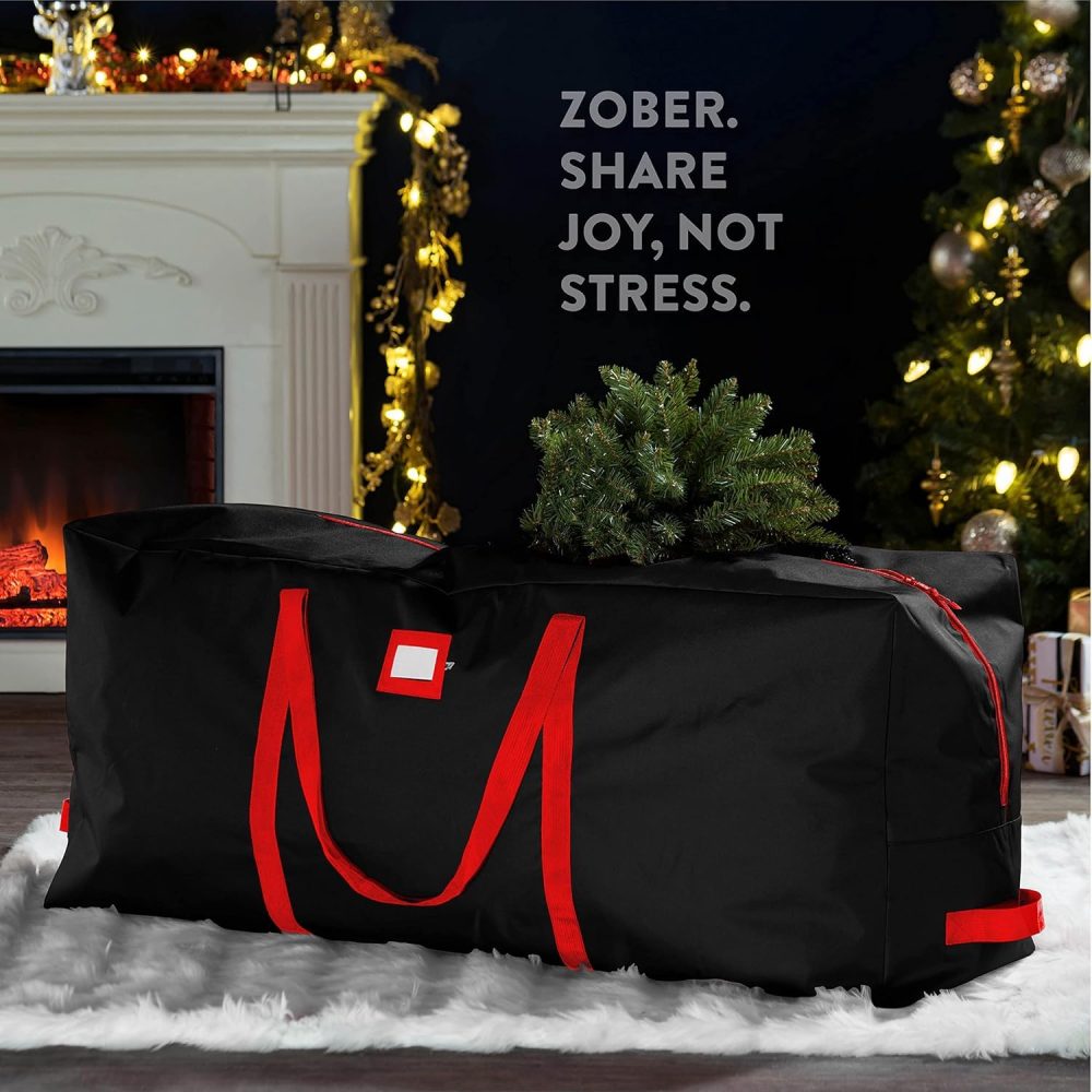 Christmas Tree Bag - Heavy-Duty 600D Oxford Fabric with Sturdy Reinforced Handles & Double Zipper - Waterproof Christmas Decoration Storage Box for Tree and Holiday Decor 9ft Black - Image 5