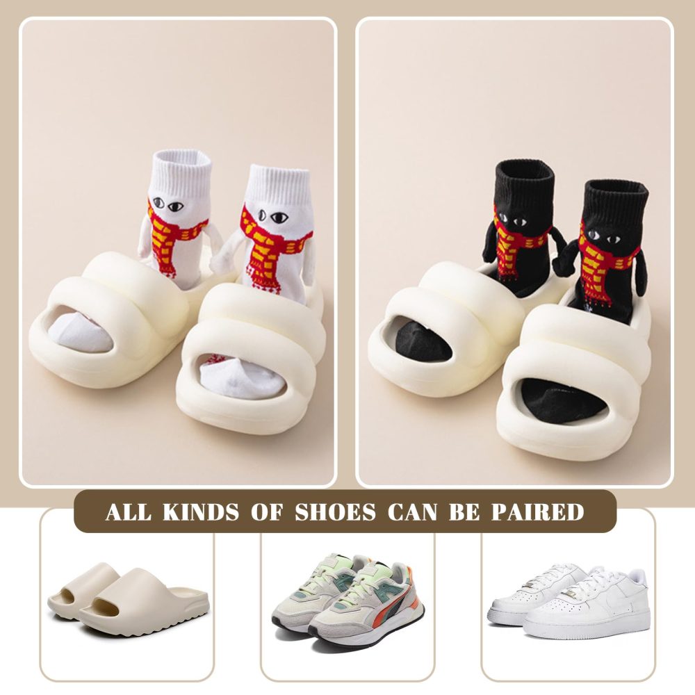 Feliciay 2 Pairs Christmas Holding Hands Socks,Cute Funny 3D Holding Hand Couple Socks,Mid Tube Magnetic Socks with Eyes,Hand in Hand Socks Friendship Socks for Women Men Gift,Christmas 2 - Image 3
