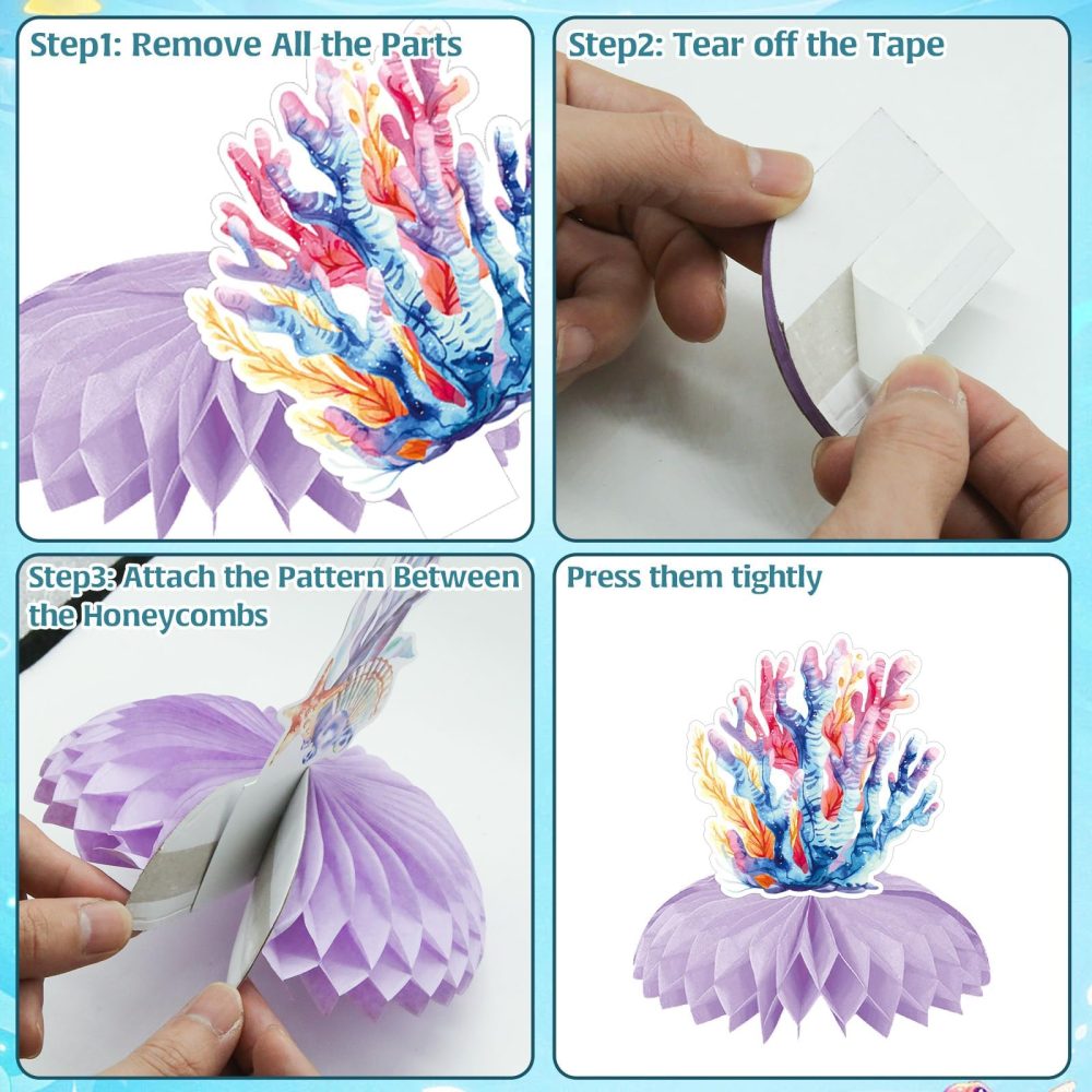 12Pcs Little Mermaid Party Decorations, Mermaid Birthday Honeycomb Decor Table Centerpieces Under the Sea Party Decorations, Ocean Themed Party Decors for Baby Shower Children Birthday Party Supplies - Image 4