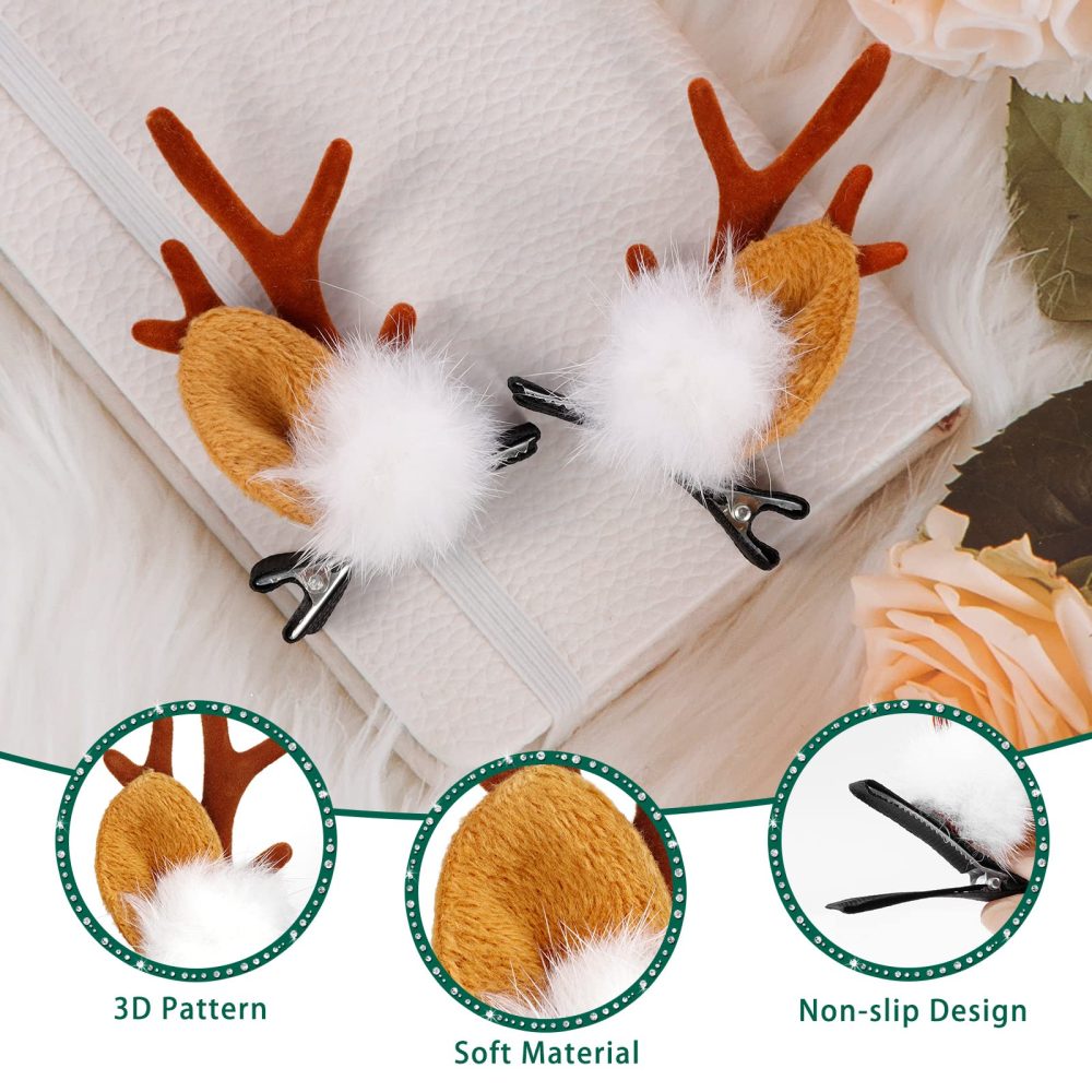 MELLIEX 8 Pcs Christmas Hair Clips Reindeer Horns Hair Clips Elk Ear Hairpin Party Hair Accessories for Girls Women - Image 8