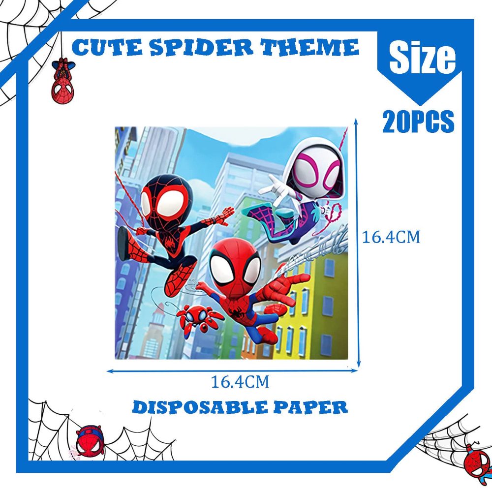 Spiderman Party Paper Napkins for Boys Birthday,20P Superhero Napkins Spiderman Table Decorations Paper Napkins for Kids Spiderman Birthday Party Supplies Decorations,Children's Superhero Party Favor - Image 7