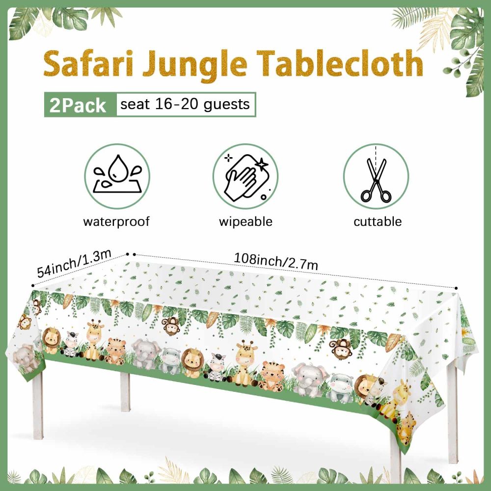 Heboland 2 Pack Wild One Birthday Decorations Table Cloth, Jungle Theme Party Decorations 274 x 137cm Rectangular Jungle Safari Party Decorations Table Covers for Boys Kids Girls Baby Shower Supply - Image 4