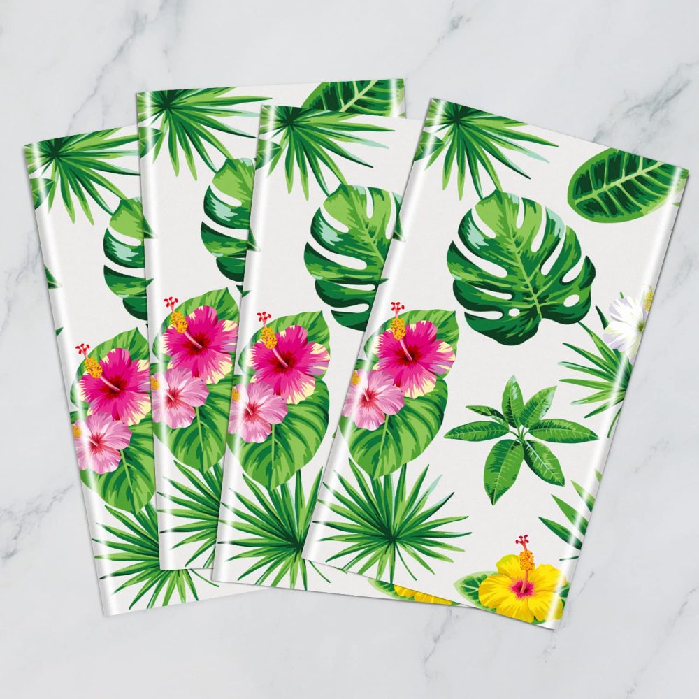 4 Pack Hawaiian Luau Tablecloths Tropical Palm Leaves Table Cloth Hawaii Disposable Plastic Rectangular Table Covers Aloha Summer Beach Pool Kids Birthday Tablecloth Cocktail Party Supplies 86 x 51 IN - Image 3